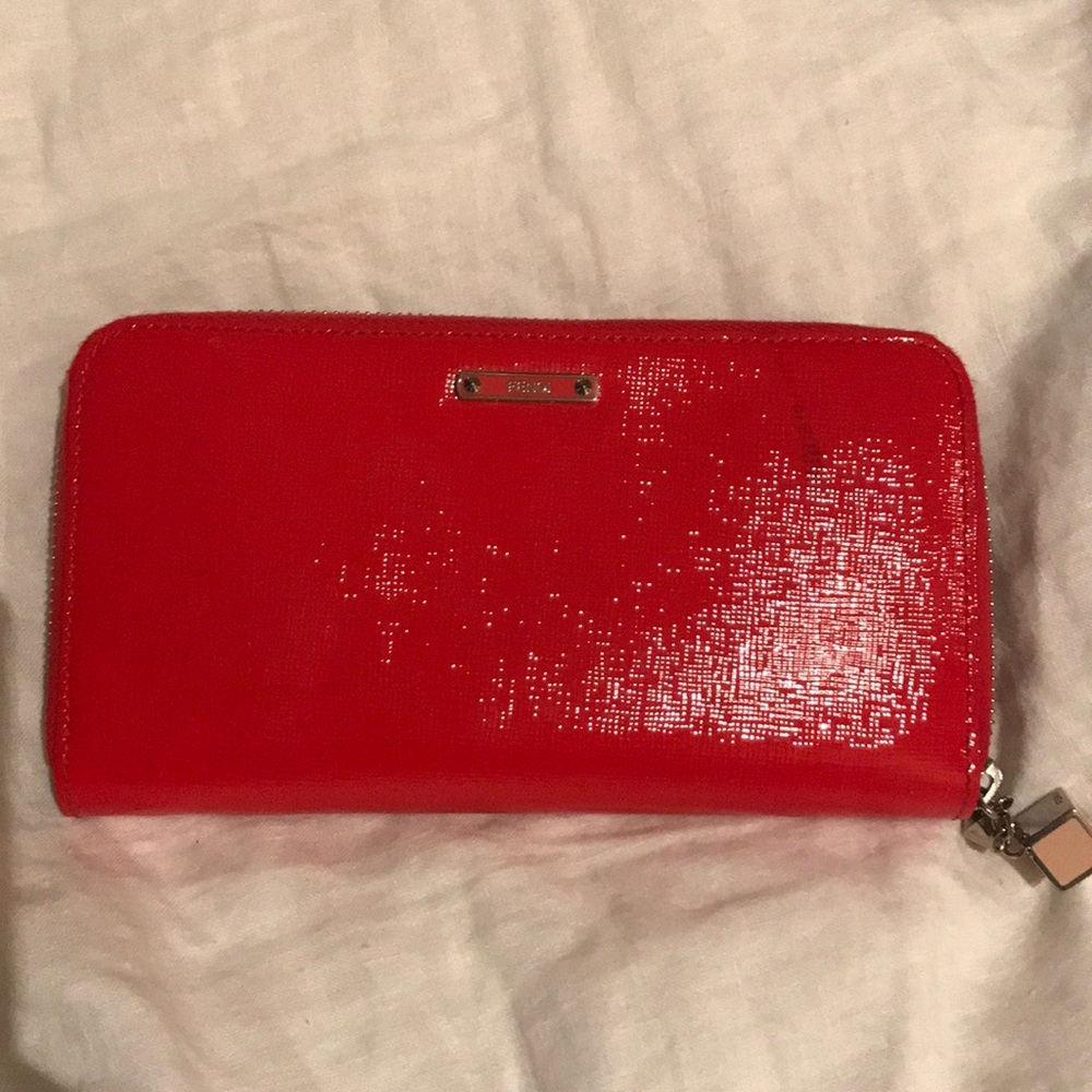 COPY - Lovely red high sheen leather wallet, cream inside